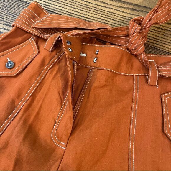 Calvin Klein Linen Blend Tie Waist Belted Shorts Size S Burnt Orange Mom High - Picture 7 of 8